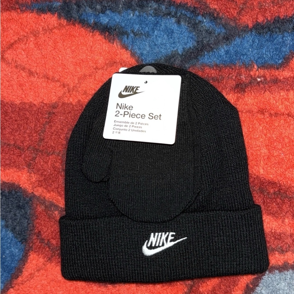 Nike Black Beanie and Glove Set